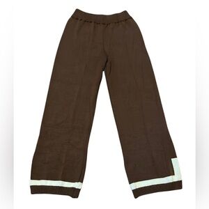 Retro Wide Leg High-Rise Sweater Pants Brown/White Contrast Split Hem Size Med